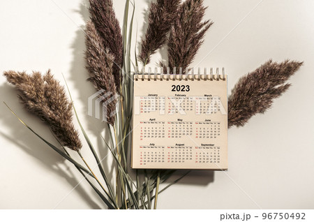 2023 Happy New Year. Calendar for 2023 on white background. Resolution, strategy, solution, goal, business and New Year holiday concepts. Calendar Year 2023 schedule 96750492
