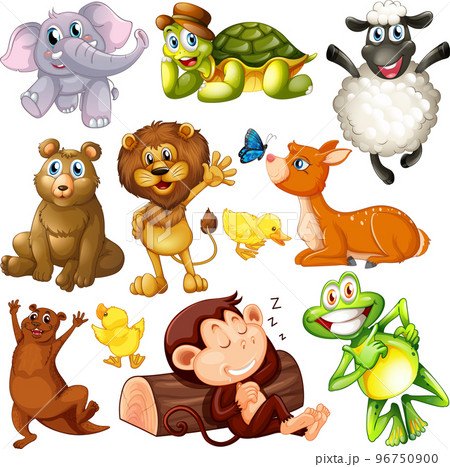 Cute animals cartoon set on white background 96750900