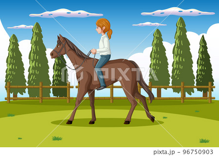 Horse riding scene with jockey and horse Horse riding scene with jockey and horse 96750903