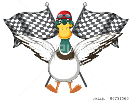 Cartoon duck holding race flag Cartoon duck holding race flag 96751569