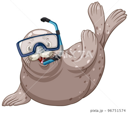 Cute seal wearing snorkel goggles on white background Cute seal wearing snorkel goggles on white background 96751574