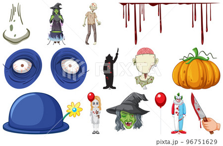 Set of horror halloween objects and cartoon characters Set of horror halloween objects and cartoon characters 96751629