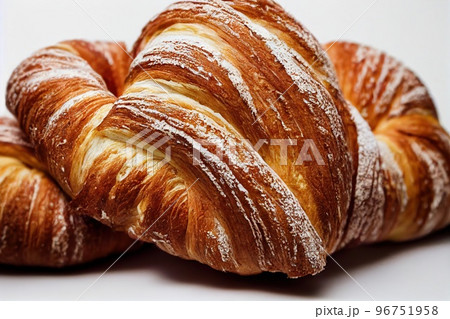 Pretzel round croissant on white background for breakfast Pretzel round croissant on white background for breakfast 96751958