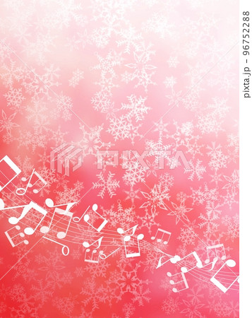 雪の結晶と音符の赤い背景イラスト 96752288