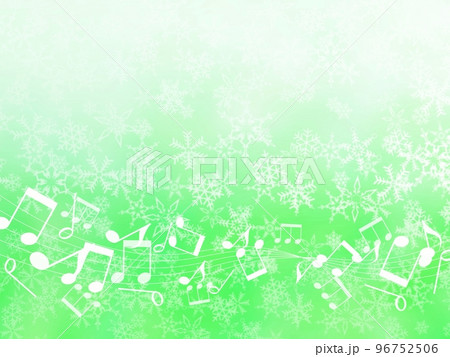 雪の結晶と音符の緑色の背景イラスト 96752506