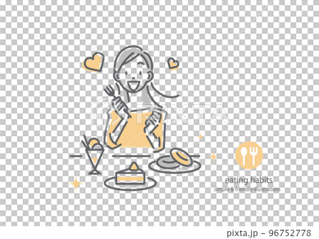 一個享受糖果的年輕女人簡單而時尚的線條畫插圖 96752778