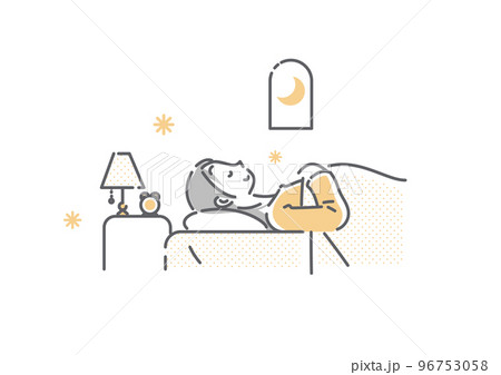 快適に眠る若い女性　シンプルでお洒落な線画イラスト 96753058