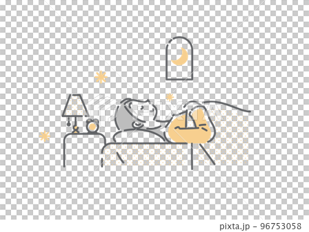 快適に眠る若い女性　シンプルでお洒落な線画イラスト 96753058