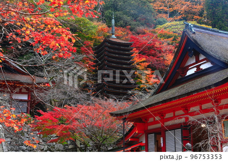 【奈良県】談山神社の紅葉（十三重塔と神廟拝所） 96753353