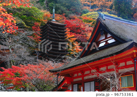 【奈良県】談山神社の紅葉（十三重塔と神廟拝所） 96753361
