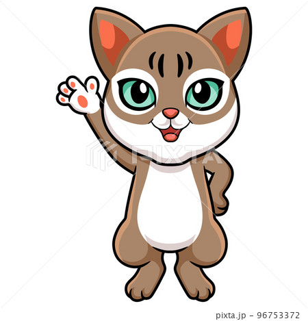 Cute singapura cat cartoon waving hand Cute singapura cat cartoon waving hand 96753372