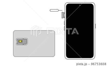 マルチSIMカードとSIMピンとSIMトレイの一部が出たスマートフォン マルチSIMカードとSIMピンとSIMトレイの一部が出たスマートフォン 96753608