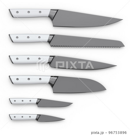 Set of chef's kitchen knives with a wooden handle isolated on white background. Set of chef's kitchen knives with a wooden handle isolated on white background. 96753896