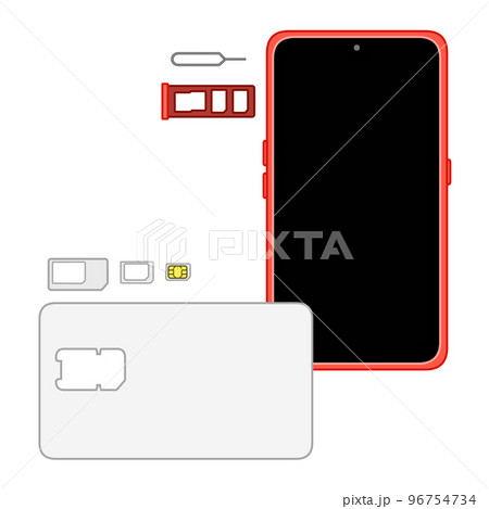 SIMピンとSIMトレイとスマートフォンとマルチSIMカードから取り外したnanoSIM 96754734