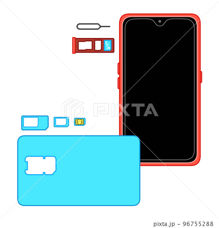 SIMピンとSIMトレイとスマートフォンとマルチSIMカードから取り外したnanoSIM 96755288