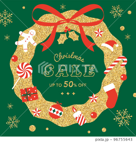 ゴールドのクリスマスリースとアイコンの背景イラスト ゴールドのクリスマスリースとアイコンの背景イラスト 96755643