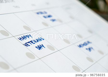 HAPPY VETERANS DAY on calendar to remind important event appointment Monthly PLANNER. Magnetic board with the days of the month. Place to enter important matters schedule. Concept for business HAPPY VETERANS DAY on calendar to remind important event appointment Monthly PLANNER. Magnetic board with the days of the month. Place to enter important matters schedule. Concept for business 96756035