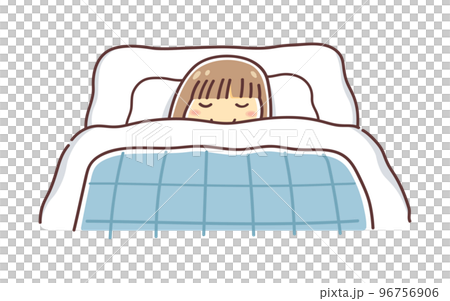 布団で眠る若い女性のイラスト 96756906