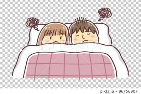 Illustration of a couple dissatisfied with sharing a bedroom 96756907