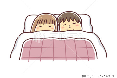 同じ布団で寝ている男女のイラスト(カップル・夫婦・同棲) 同じ布団で寝ている男女のイラスト(カップル・夫婦・同棲) 96756914