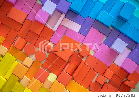 Rainbow spectrum Montessori material wooden bricks row imagination seamless pattern background 96757583