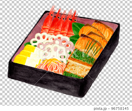 手繪水彩新年美食雙人插畫 手繪水彩新年美食雙人插畫 96758145
