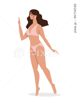 Beautiful model girl in panties and bra, female character in flat cartoon style for beauty salon, cosmetology, women s health. Vector illustration isolated on white background. 96758566