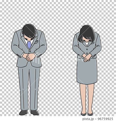 お辞儀をするスーツを着た男女 96759925