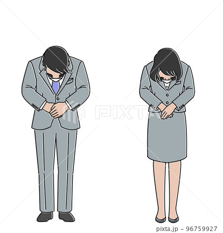 お辞儀をするスーツを着た男女　マスクあり 96759927