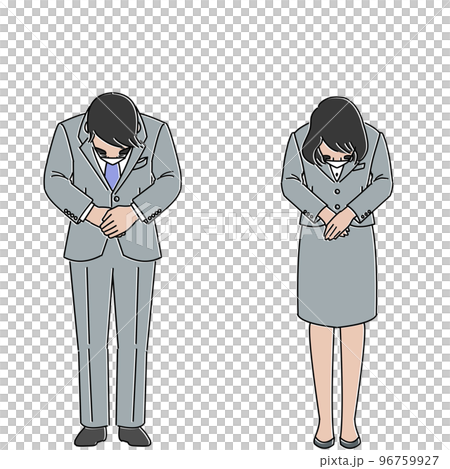 お辞儀をするスーツを着た男女　マスクあり 96759927