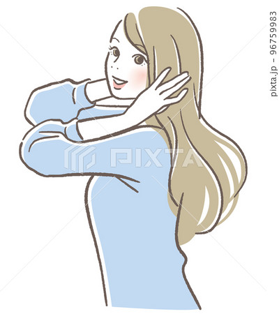 ほほえみながら髪を触る女性 96759983