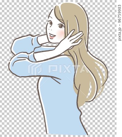ほほえみながら髪を触る女性 96759983
