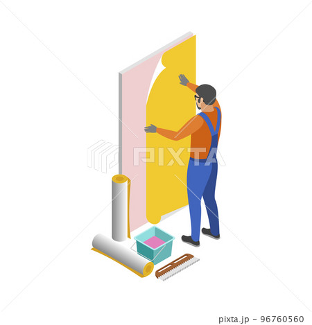 Wallpaper Glueing Handyman Composition 96760560