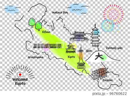 手寫的京都觀光景點簡單的線條畫插圖地圖 手寫的京都觀光景點簡單的線條畫插圖地圖 96760622