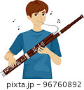 Teen Boy Play Bassoon Music Notes Illustration 96760892