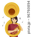Teen Boy Play Sousaphone Music Notes Illustration 96760894