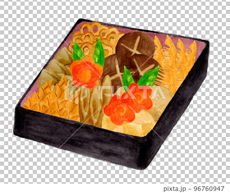 手繪水彩年菜三聯插畫 96760947