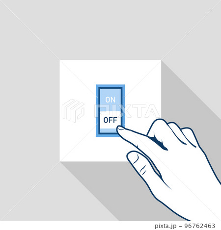 Hand switching off lights, saving energy and energy efficiency, finger turns off the lights, vector 96762463