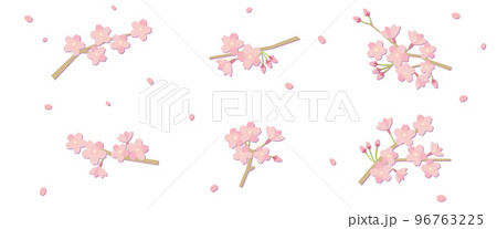 桜のカットイラスト素材セット（影付き） 96763225