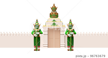 3d thai temple wall with giant gatekeeper isolated. 3d render illustration 96763679