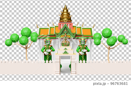 3d thai temple wall, castle with giant gatekeeper, tree isolated. 3d render illustration 96763681