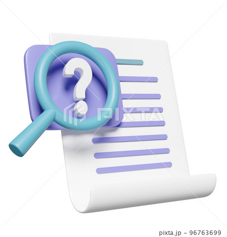 3d question mark symbol with Id card magnifying, checklist, clipboard isolated. recruitment staff, human resources, job search, job application concept, 3d render illustration 96763699