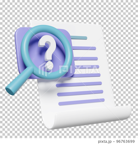 3d question mark symbol with Id card magnifying, checklist, clipboard isolated. recruitment staff, human resources, job search, job application concept, 3d render illustration 96763699