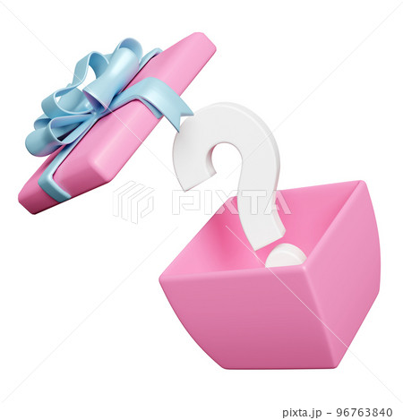 3d open gift box with white question mark symbol icon isolated. FAQ or frequently asked questions, minimal concept, 3d render illustration 96763840