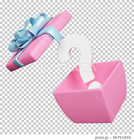 3d open gift box with white question mark symbol icon isolated. FAQ or frequently asked questions, minimal concept, 3d render illustration 96763840