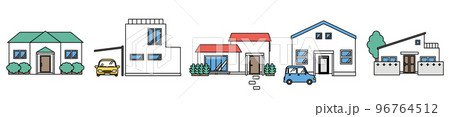シンプルな住宅のセットイラスト(Cタイプ) シンプルな住宅のセットイラスト(Cタイプ) 96764512