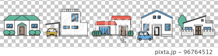 シンプルな住宅のセットイラスト(Cタイプ) シンプルな住宅のセットイラスト(Cタイプ) 96764512