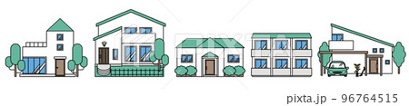 シンプルな住宅のセットイラスト(Fタイプ) シンプルな住宅のセットイラスト(Fタイプ) 96764515