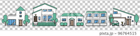 シンプルな住宅のセットイラスト(Fタイプ) シンプルな住宅のセットイラスト(Fタイプ) 96764515