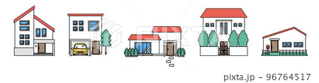 シンプルな住宅のセットイラスト(Hタイプ) シンプルな住宅のセットイラスト(Hタイプ) 96764517